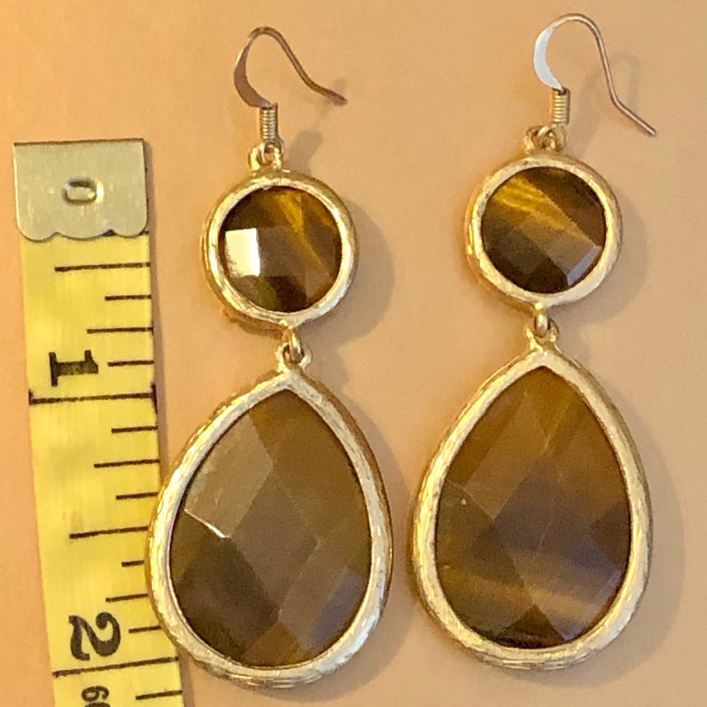 Sterling silver 14kt gold clad Tigers Eye dangle earrings.